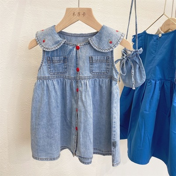

childrens clothing 2022 new embroidery girls dress a-line princess dress vest skirt summer fashion fashion toddler toddler, Blue