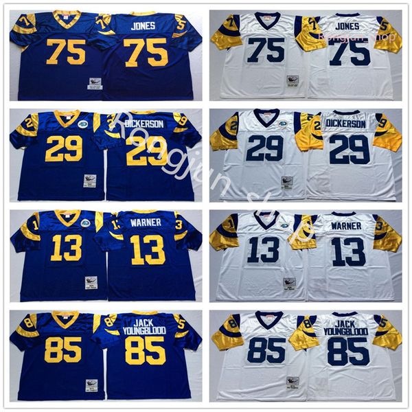 

ncaa football retro vintage 85 jack youngblood 75 deacon jones 29 eric dickerson 28 marshall faulk 13 kurt warner jerseys men blue white, Black