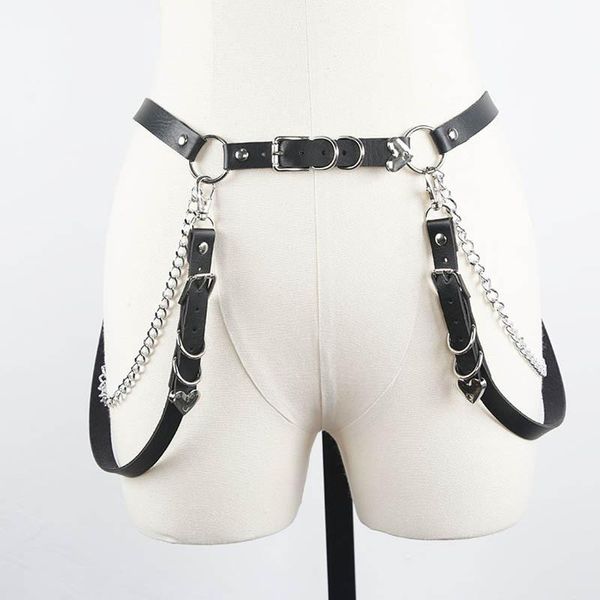 

belts leather women with chain gothic harajuku harness leg belt body waist strap jk dress jeans bondage slim waistband, Black;brown