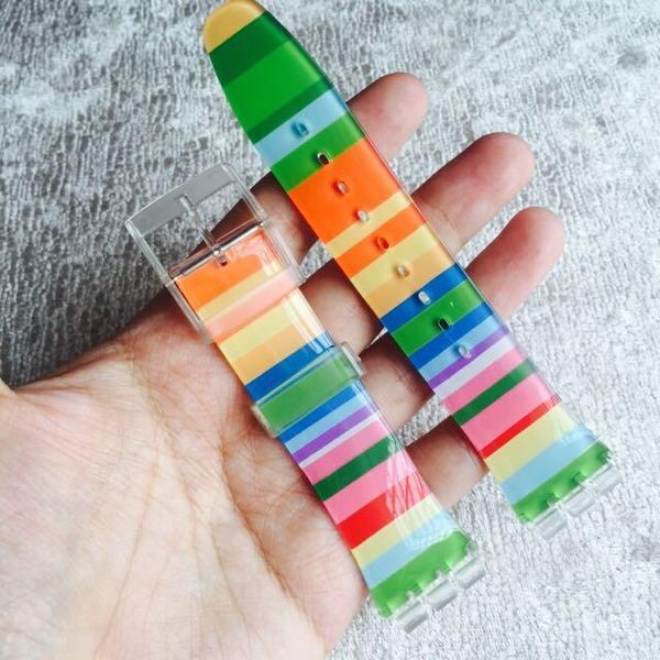 

watch bands 19mm 20mm multicolor silicone rubber watchband rainbow strap transparent plastic buckle for men women accessories, Black;brown