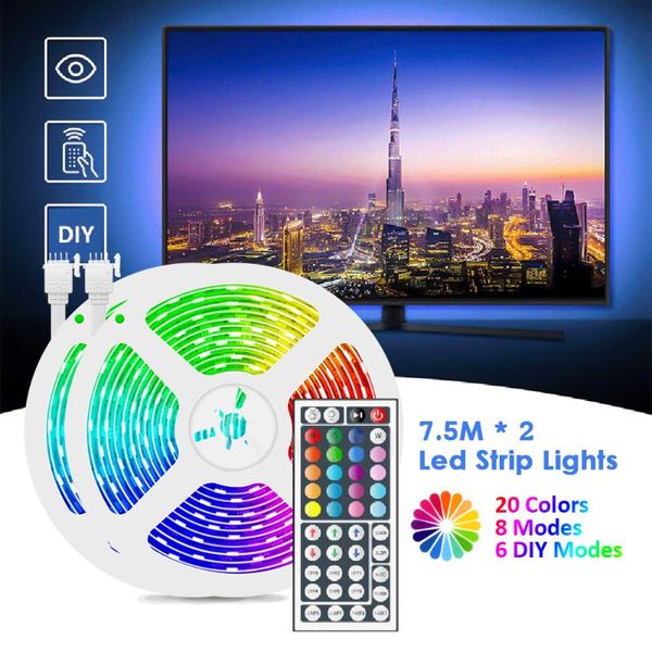 

strips led strip light flexible lamp 15m tape lights smd dc 12v desk screen tv background lighting usb cable with remote control