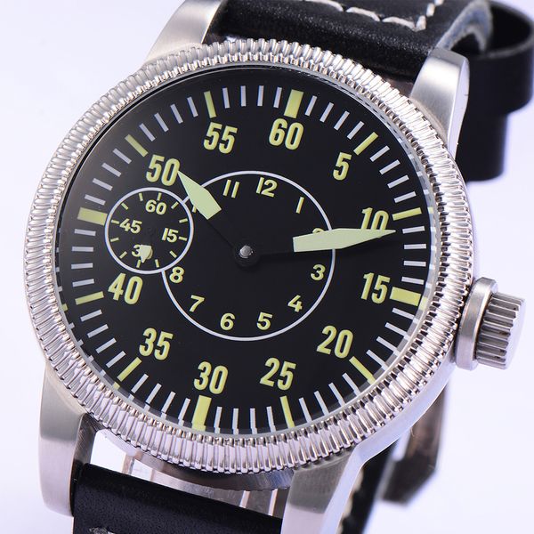 

corgeut luxury 46mm stainless steel case sapphire glass night glow dial manual men's mechanical watch male leather clock, Slivery;brown