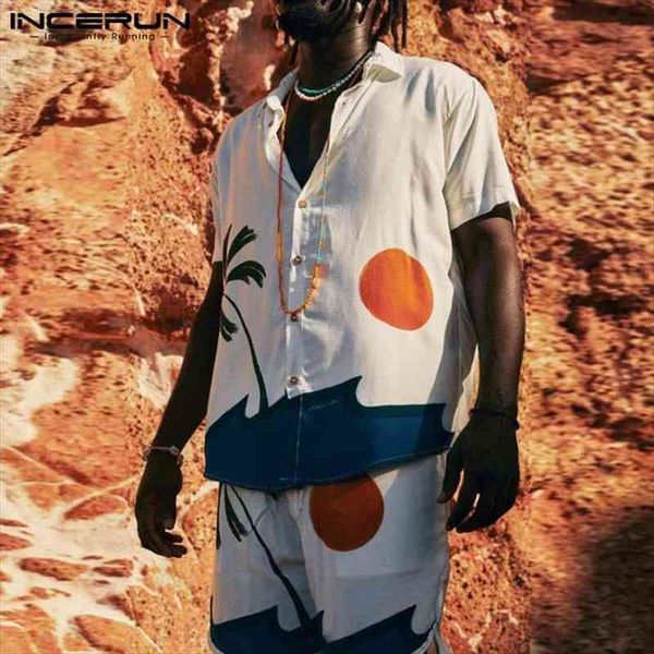 

men printed sets streetwear short sleeve lapel shirt beach shorts breathable casual men hawaiian suits 2 pieces s-5xl, Gray