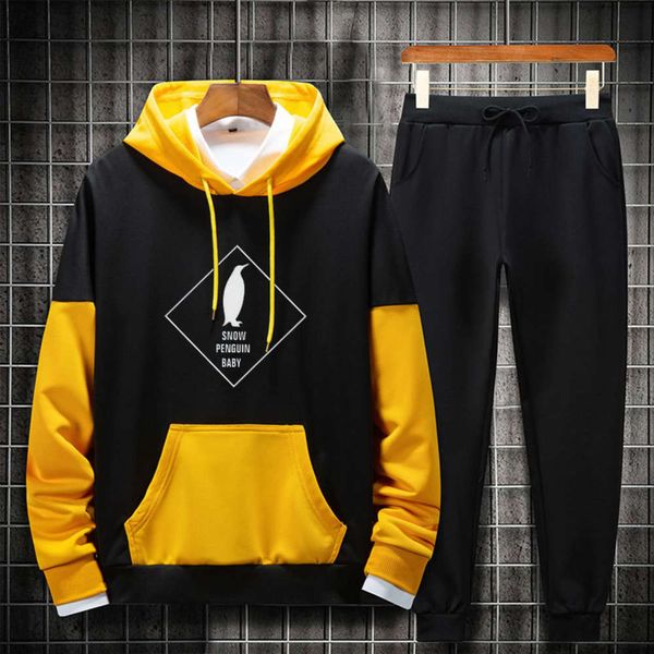 

sweater spring and autumn new product leisure fashion men's youth sports hooded pants two piece set, Gray