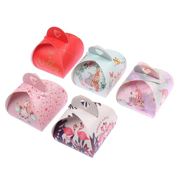 

gift wrap 10pcs 5.5x5.5x6.5cm paper candy box flamingo chocolate for baby shower birthday wedding party supplies