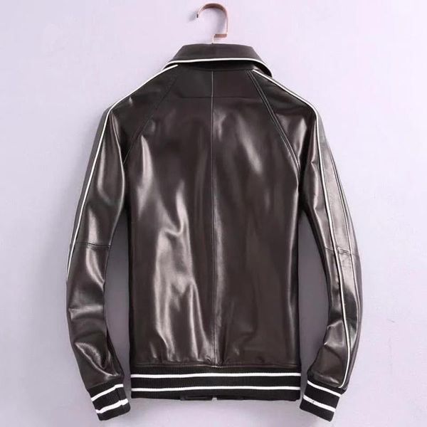 

men's leather & faux quality high five-pointed star sheepskin coat men lapel casual sports genuine jacket fashion autumn winter streetw, Black