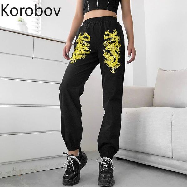 

women's pants & capris korobov harajuku ulzang dragon pattrn summer high waist women joggers korean streetwear long harem trousers, Black;white