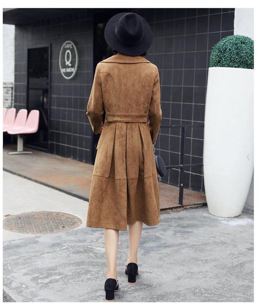 

women's trench coats winter coat womens classical double breasted windbreaker long sleeve suede female overcoat lx1930, Tan;black