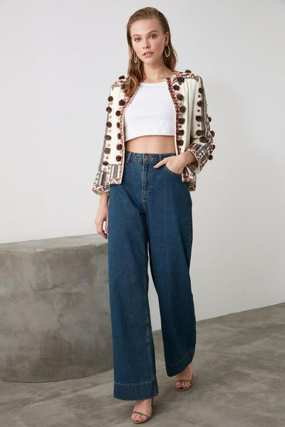 

women's jeans trendyol trotting detailed high bel wide leg casual denim outerwear blue streetwear vintage pants