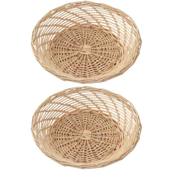 

storage baskets 1 set 2 pcs wicker fruit bread steamed bun kitchen organizer (assorted color)