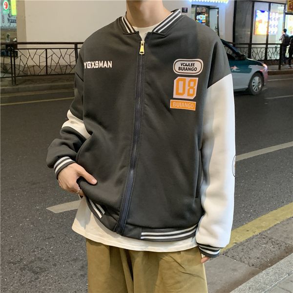 

youth baseball men's trend casual cardigan autumn and winter loose plush thickened jacket, Black;brown