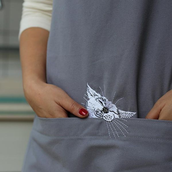 

aprons small cat simple fashion pure cotton gray canvas dirty apron large pocket lace up