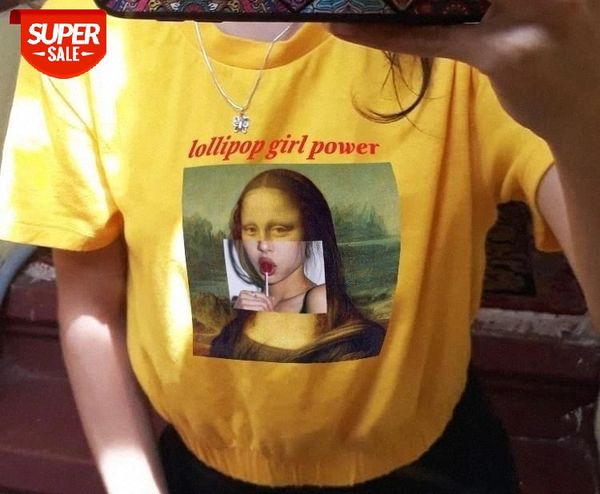 

synfiz yf lollipop girl power tshirt feminism tee shirt cotton t-shirt femme woman clothing monalisa abstract art tees #yh2m, White