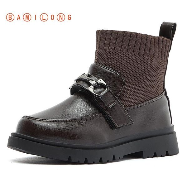 

boots bamilong 2021 baby girls autumn winter children' plush leather fashion toddler fur y488, Black;grey