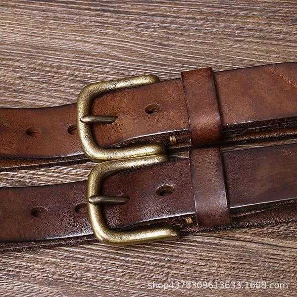 

3. 5cm washed-out vintage distressed thick pure cowhide belt mens leather pin buckle trendy all-matching jeans belt no. 2, Black;brown