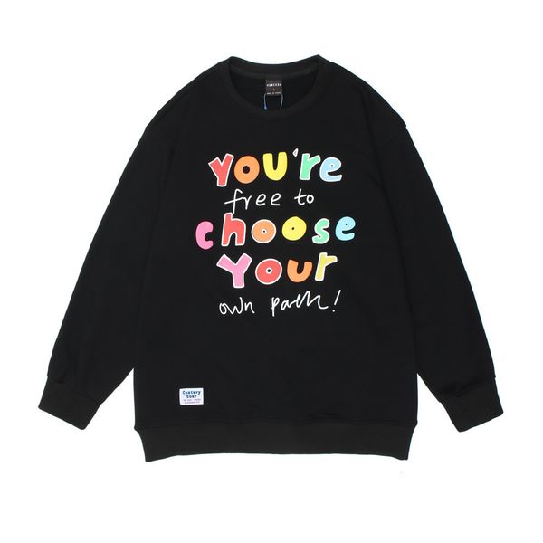 

sweatshirts fun letter print round neck sweater mens fashion brand loose long sleeve trend pullover hoodie, Black
