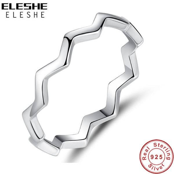 

cluster rings eleshe wholesale 100% 925 sterling silver timeless ring for women wave shape finger party jewelry gift, Golden;silver