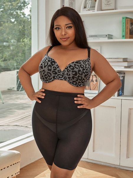 

plus leopard underwire bra h20b#, Black;white