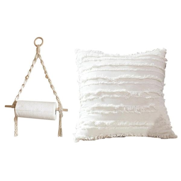 

pillow case xd-nordic wall hanging wooden stick with cushion cover floral tassels square