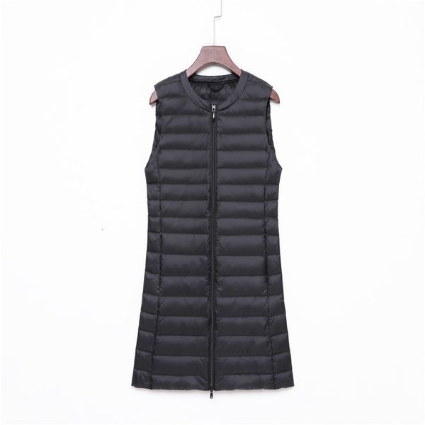 

2021 korean version lightweight down women's waistcoat slim fit medium long round neck et, Black