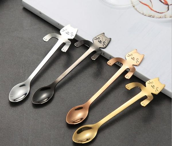 

stainless steel coffee tea spoon mini cat long handle creative spoon drinking tools kitchen gadget flatware tableware