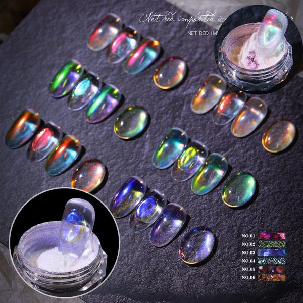 

nail gel 1pc 2021 ice muscle powder multicolor holo glitter aurora neon powders dust chameleon art chrome pigment dipping decoration, Red;pink