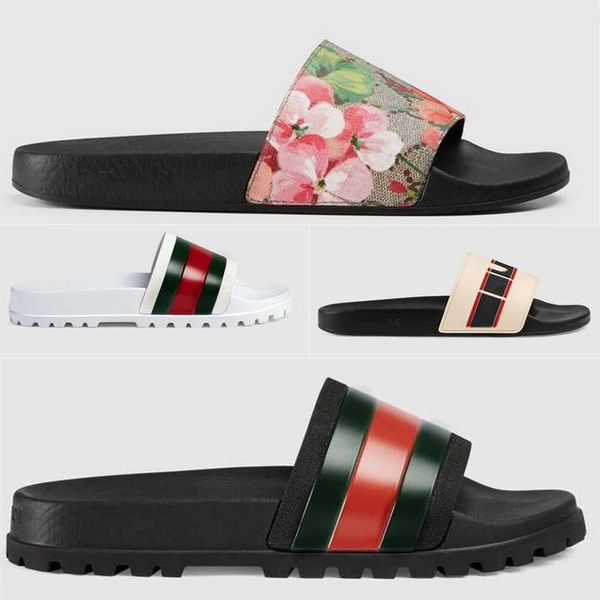 

outlet slide mens slippers womens sandals flops designers fashion classic floral snake tiger summer wide heel flat rubber sa, Black