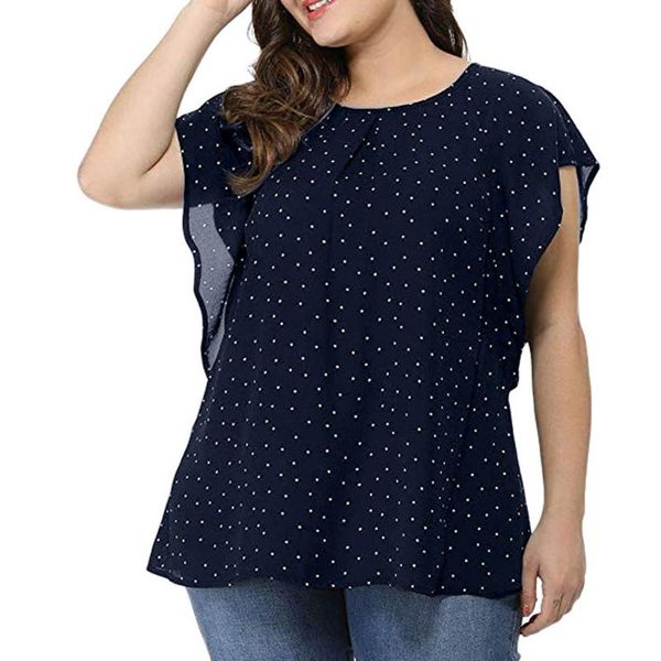 

women's blouses & shirts womens plus size 5xl summer polka dot chiffon ruffle blouse short sleeve women black long shirt vintage, White