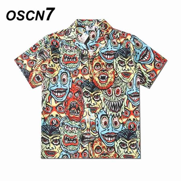 

oscn7 casual printed short sleeve shirt men street hawaii beach oversize women fashion harujuku shirts for cs320 210809, White;black