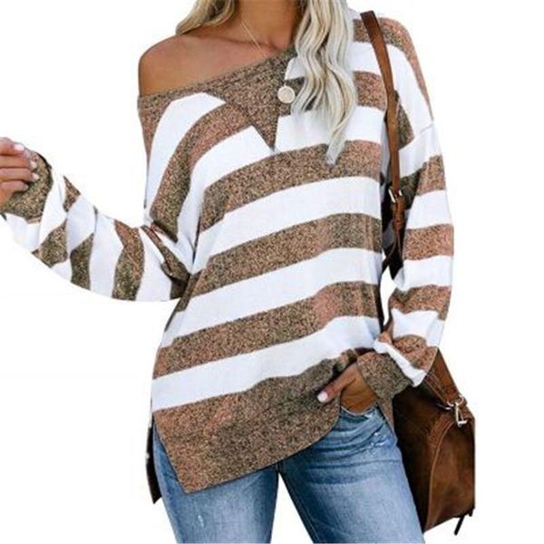 

womens colorblock striped t-shirt fashion trend casual crew neck t-shirt designer new female loose long sleeve patchwork color tee, White