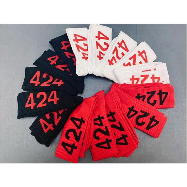 

men's socks 424 men women hiphop streetwear crew four two skateboard stockings black/white/red