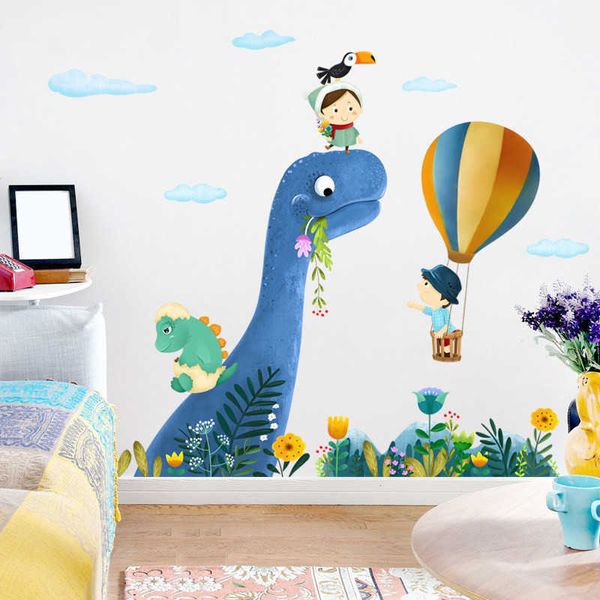 Adesivo da parete con dinosauro Adesivo per animali dei cartoni animati Ragazzo Camerette per bambini Decorazione Estetica Carta da parati autoadesiva baby room home decor 210705