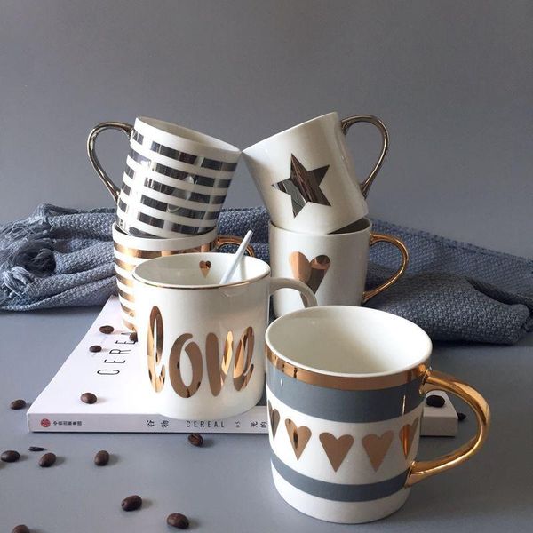 

mugs golden times nordic creative mug hand-painted cermet gold cup office water breakfast milk coffee