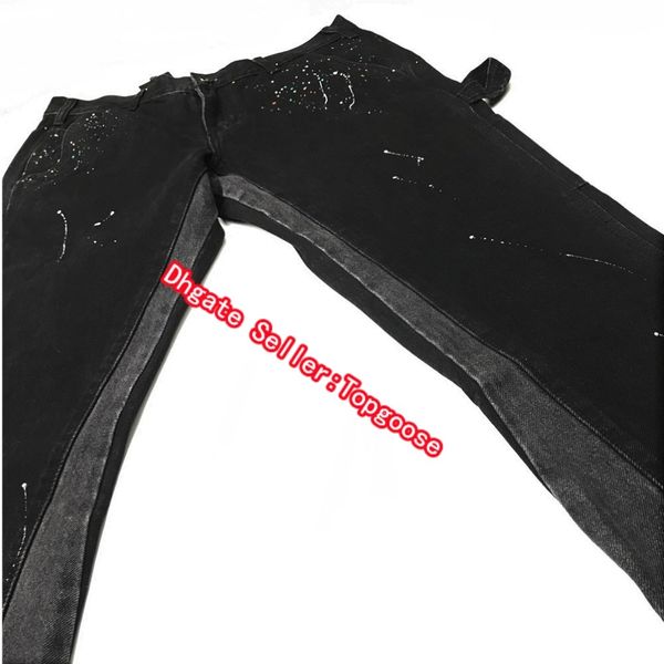 

men washed black slim jeans multicolor paint streetwear dongguan_ss, Blue