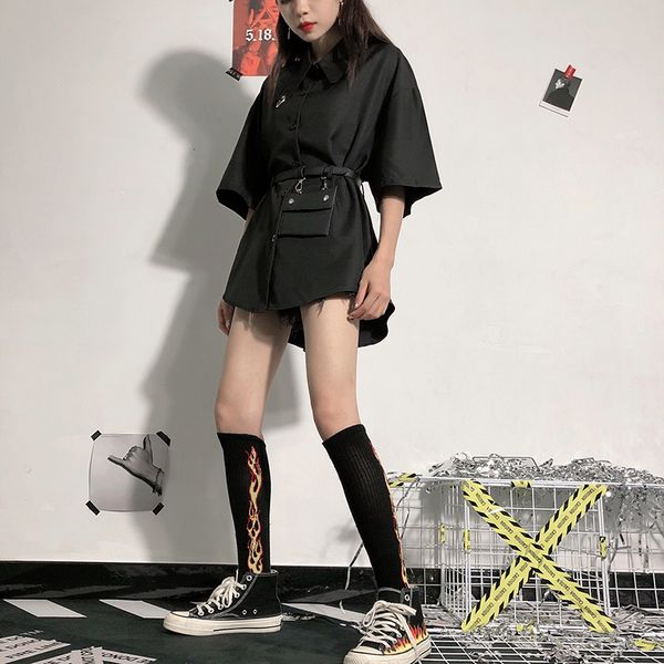 

punk shirt dress women streetwear 2021 fashion women japanese harajuku black shirt dress korean style short dress woman, Black;gray