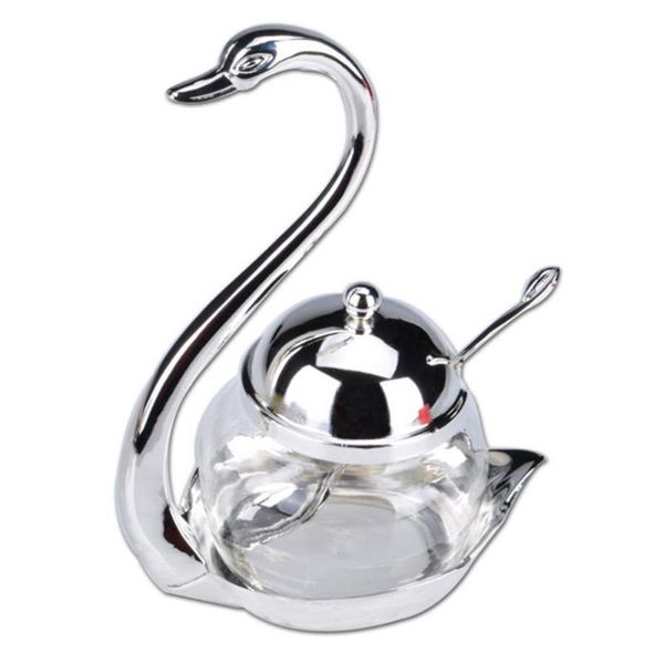 

storage bottles & jars 2021 zinc alloy kitchen seasoning bottle swan design sugar salt coffee tank with spoon cooking tools