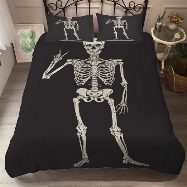 

microfiber quilt cover white skull black bedding sets pillow case boys room decor winter home bedspread single double full