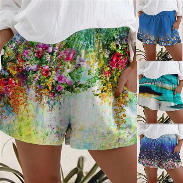 

women's shorts ladies summer fashion loose flower print pockets casual, White;black