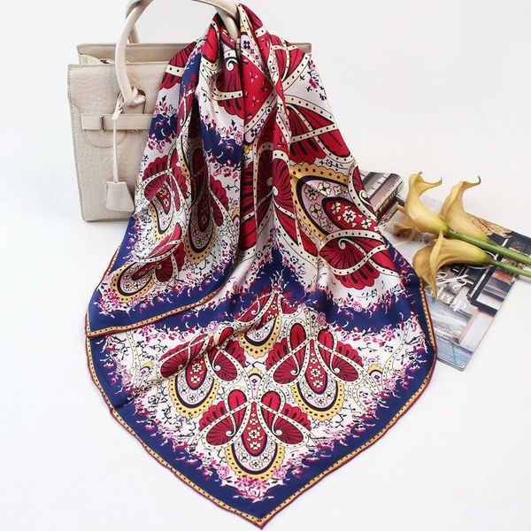 

scarves brand luxurious twill silk square scarf foulard 90cm handmade wraps printed "butterfly flowers", Blue;gray