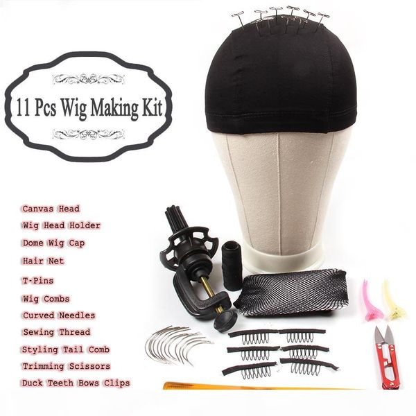 

alileader 11 sets wig starter kit canvas block head with stand dome wig cap combs curved needles t pins thread for making wigs