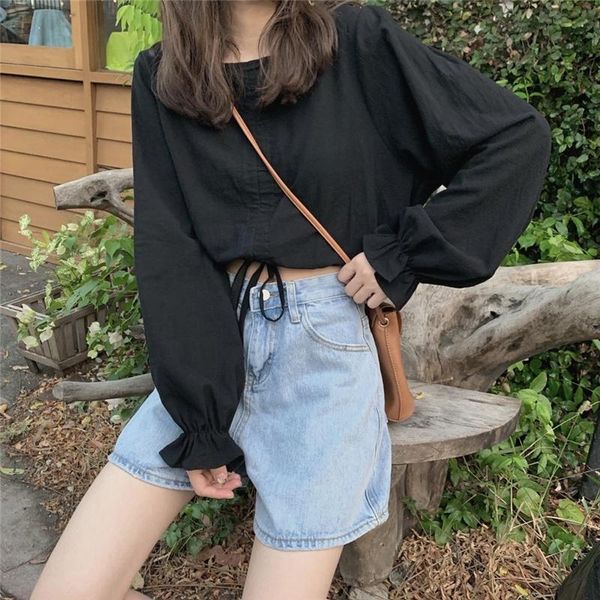 

women's blouses & shirts 2021 academic summer drawstring bow design loose square neck short shirt for women harajuku bwn4831, White