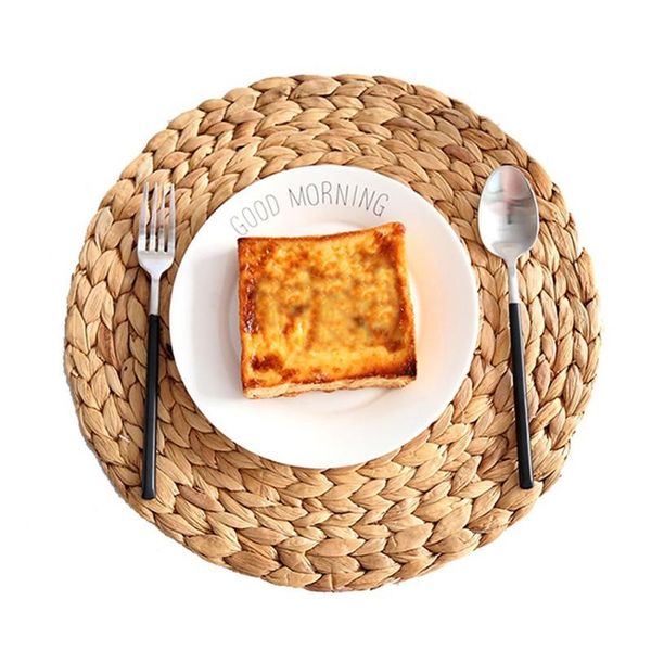 

mats & pads 4pcs 11.8in round water hyacinth coasters bowl pad handmade insulation placemats table padding cup kitchen decorations