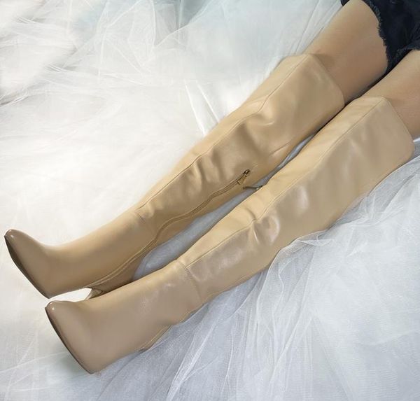 

boots 2021 autumn winter genuine leather cowleather woman knee high pointed toe thin side zipper, Black