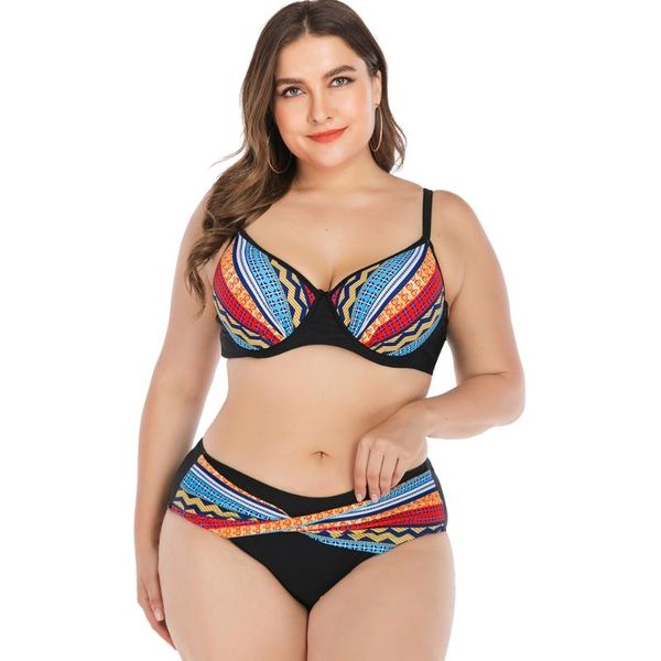 

plus size high waist bikini push up big bra swimsuit women high waisted bathing suit print swimwear brazilian biquini 2021