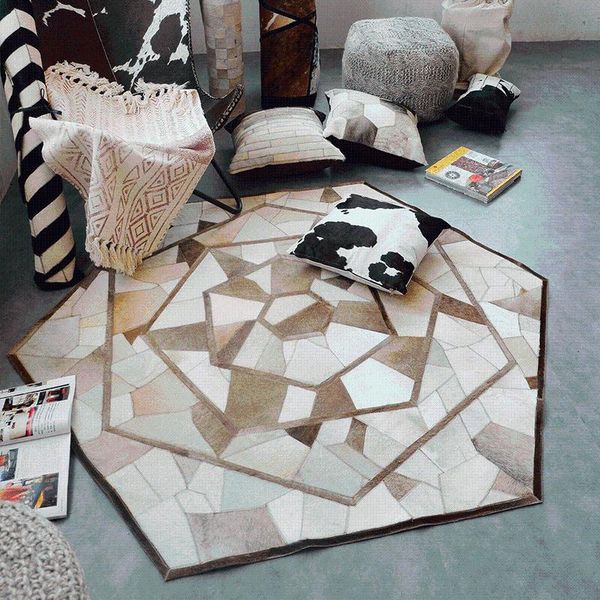 

carpets luxury irregula handmade patchwork grey leather carpet for villa cafe clothing shop study rug fur bedroom decor