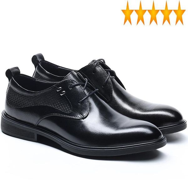 

dress shoes genuine men leather brand formal 2021 summer vintage style lace up business british derby casual flat black shoe