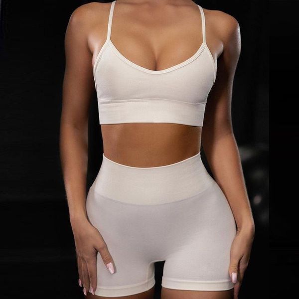

women's tracksuits straps women yoga set workout sport shorts bra gym clothing short crop high waist fitness running leggings g2802, Gray