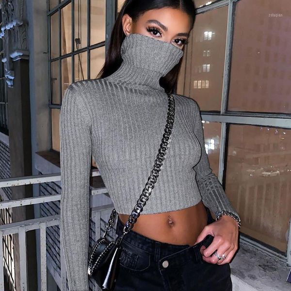 

women autumn sweater long sleeve high collar ribbed crop turtleneck casual style pullover solid ladies blouse women's sweaters, White;black