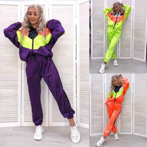 

women's two piece pants autumn casual tracksuits women set zipper jacket + suit female colorblock 2pcs sport suits outfits clothing set, White