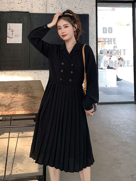 

large size women's spring and autumn 2021 new style chubby sister mm korean suit pleated dress, Black;gray